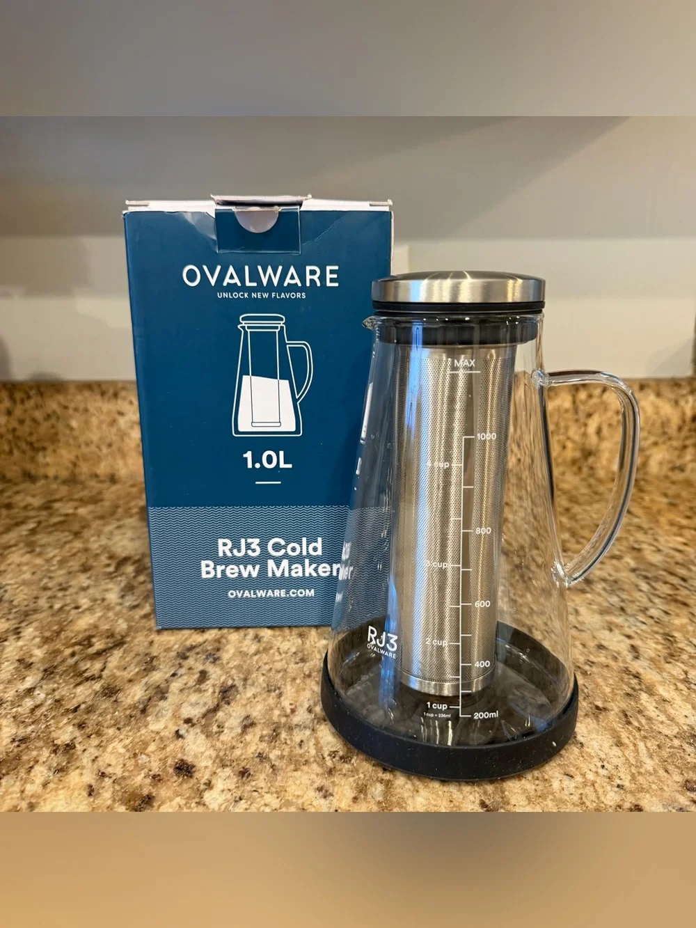 Ovalware RJ3 6 Cup Airtight Cold Coffee Brew Maker Glass Sustainable 1.0L/50 oz